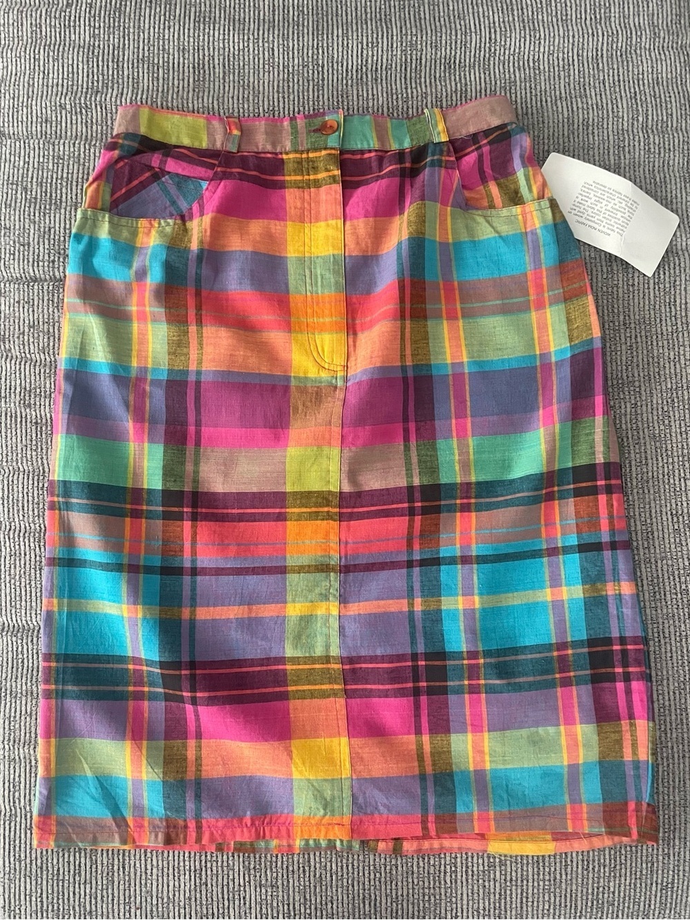 Vintage Multicolor Madras Plaid Midi Skirt - Pink, Yellow, Blue, Green, Purple